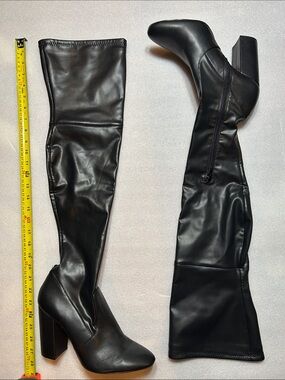 Aldo Black Over-The-Knee Block Heel Boots sz10